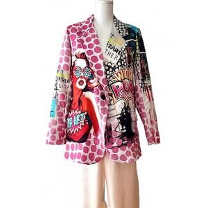 NEW LOOWIE women's italian pop art print blazer in multi